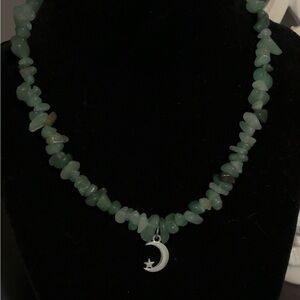 Mystical Green Gemstone Necklace with Moon Pendant